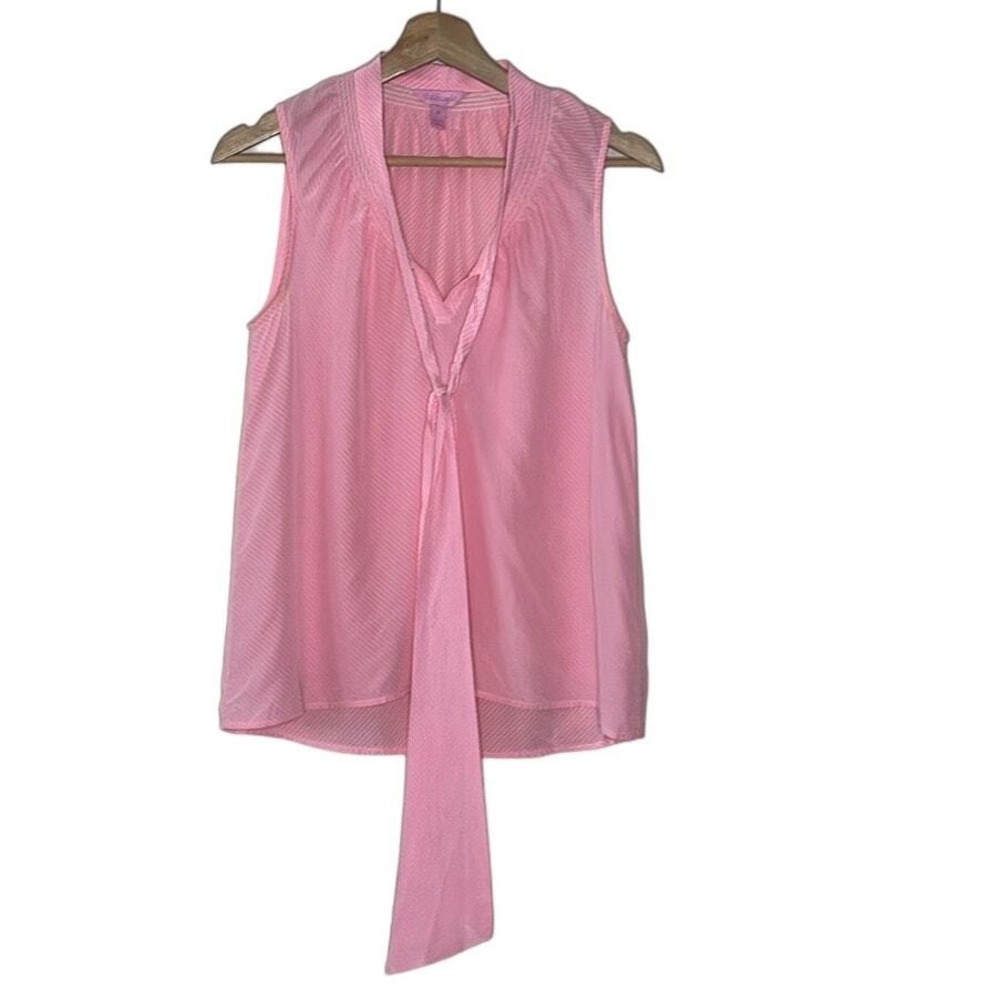 Lilly Pulitzer Dahlia 100% Silk Pink Striped Sleeveless Tie Neck Top Size XS